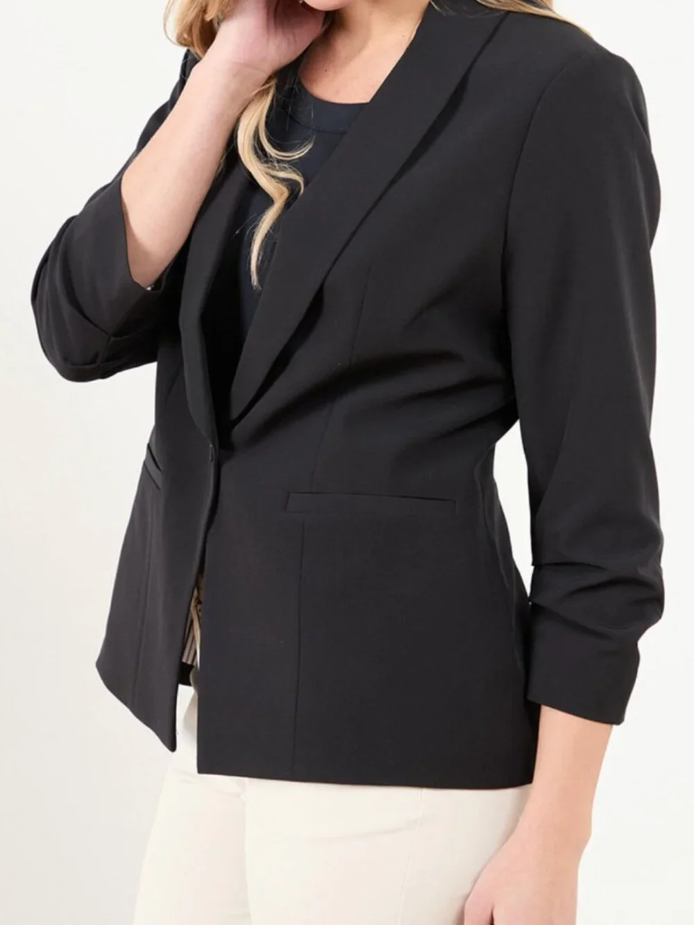Black Rouched Sleeve Blazer - Picture 3 of 7